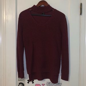 Maroon sweater with unique neckline